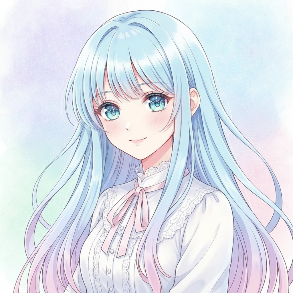 AI anime generator result — a beautiful anime girl portrait with sparkling eyes and flowing hair