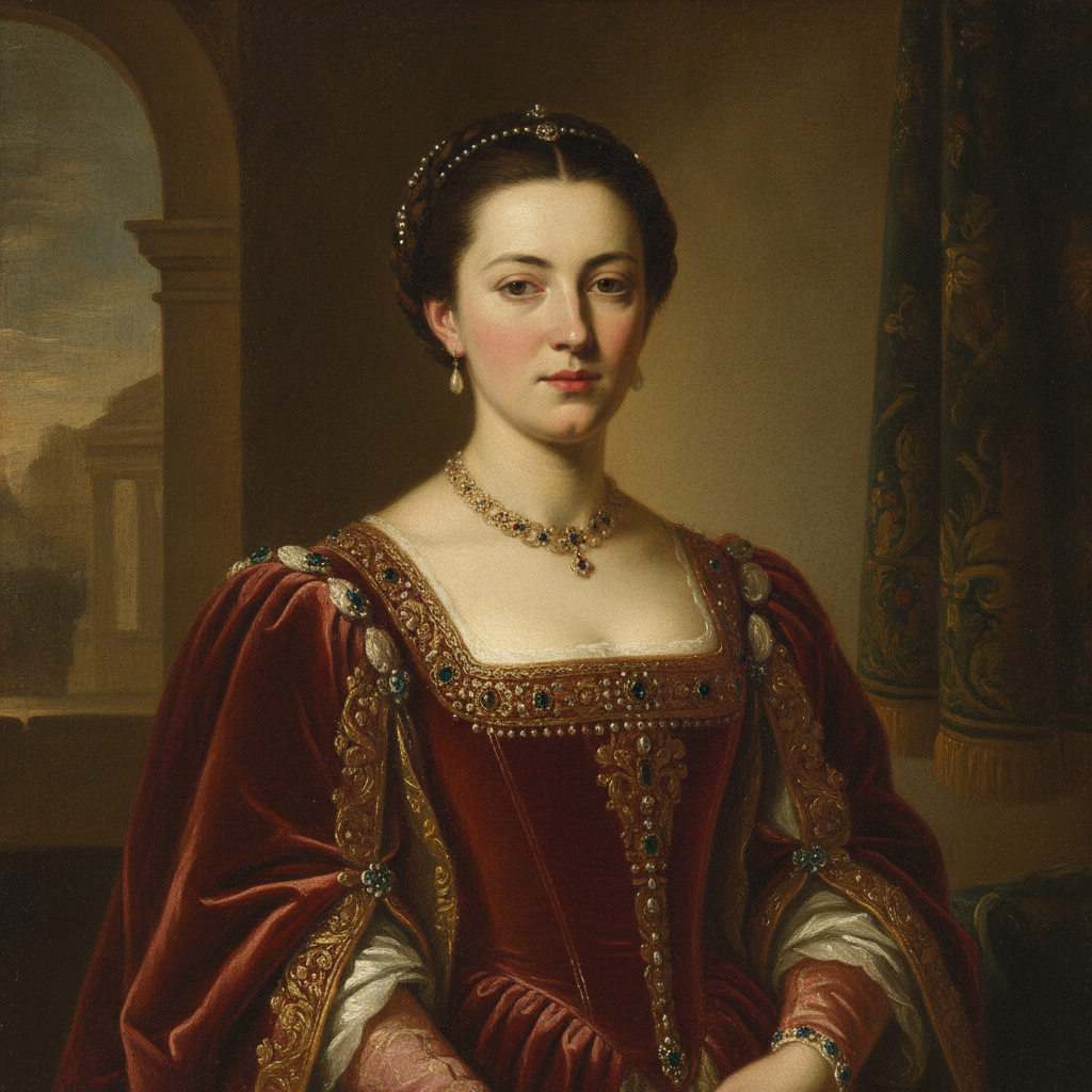 AI art example — classical oil painting portrait of an elegant woman with soft chiaroscuro lighting