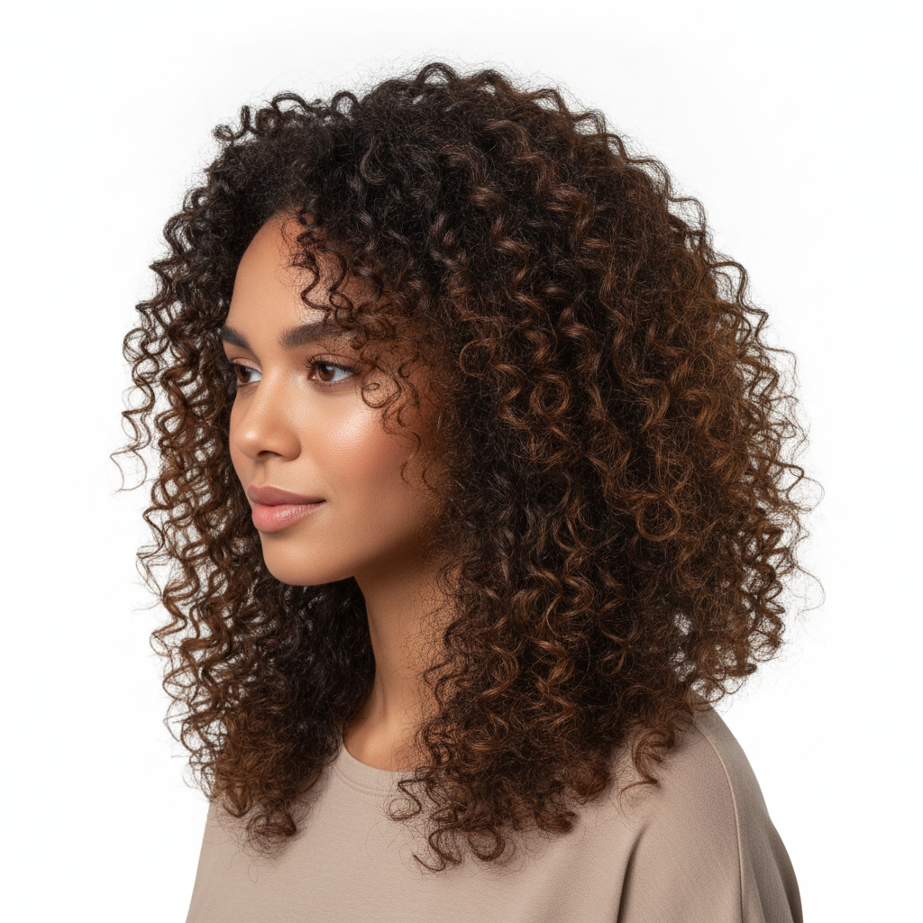 AI background remover result — curly hair cut out strand by strand with no halo