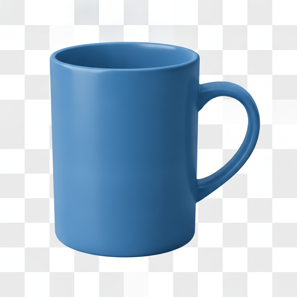 AI background remover result — a coffee mug isolated on a transparent checkerboard background