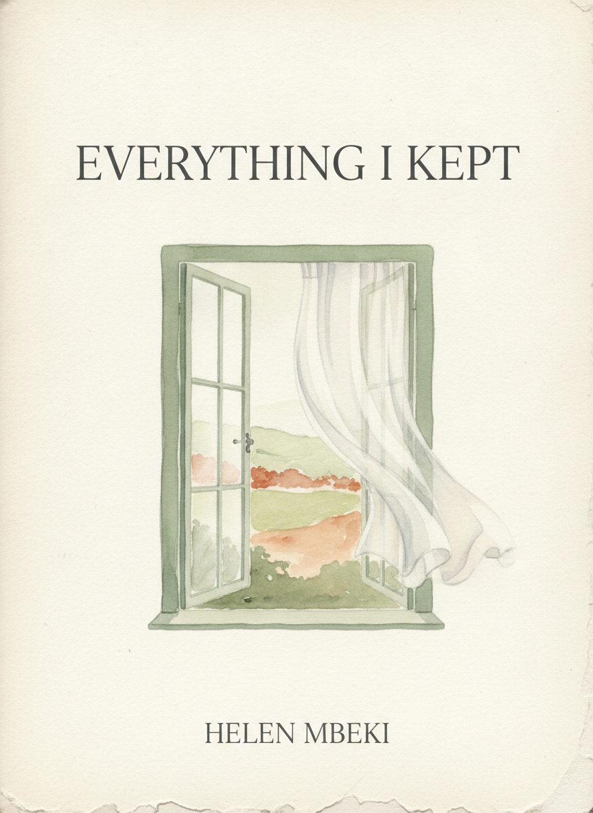 AI book cover generator example — a literary memoir cover with a watercolour open window, cream paper texture and thin serif title