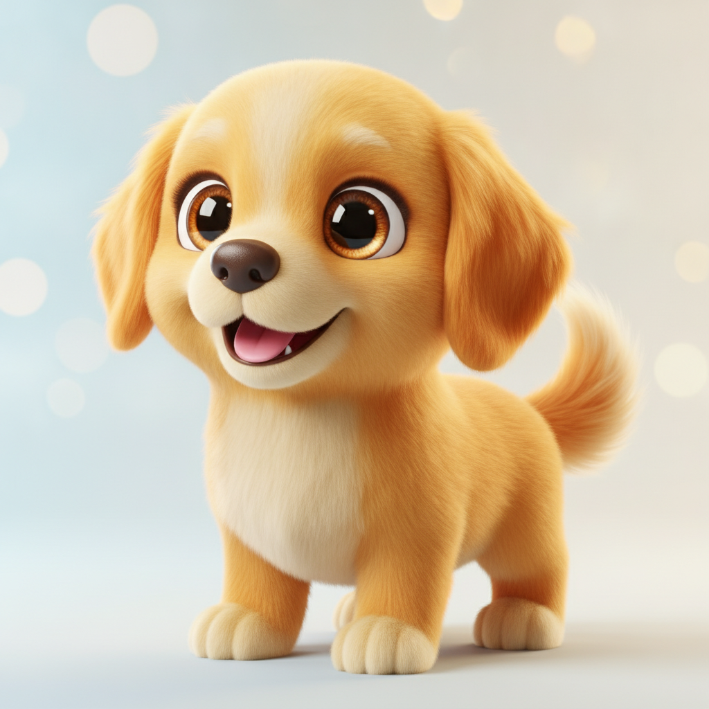 AI cartoon photo generator result — an adorable cartoon version of a golden retriever dog with big shiny eyes