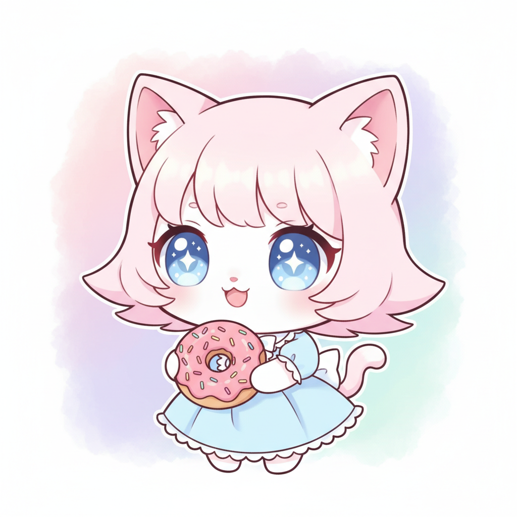 AI chibi generator result — a cute chibi character with a big head, huge sparkling eyes and a tiny body in pastel anime style