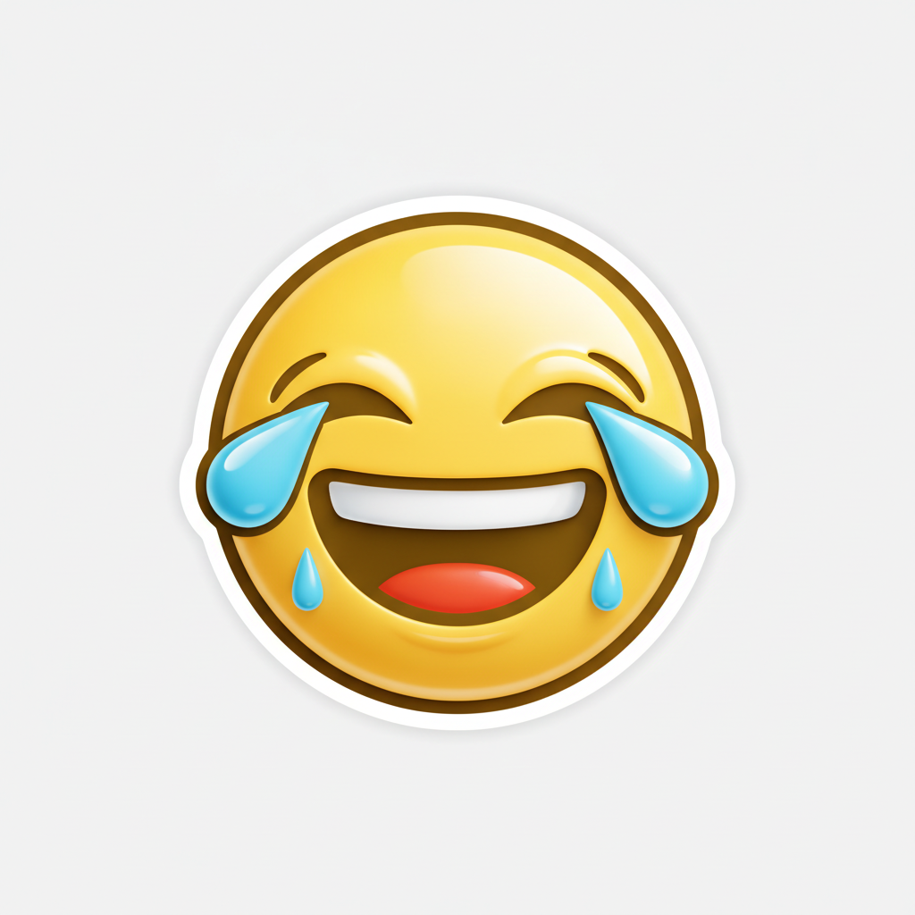 AI custom emoji maker output — a laughing tears-of-joy custom emoji face in glossy yellow sticker style