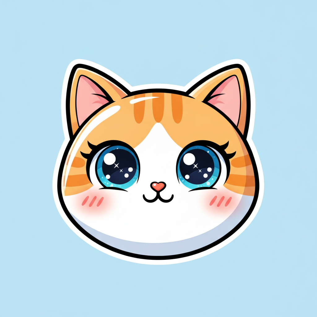 AI custom emoji maker output — a cute cartoon cat face custom emoji with big sparkly eyes