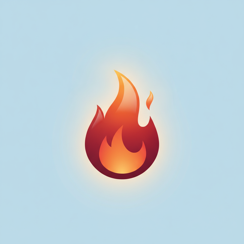 AI custom emoji maker output — a glossy fire flame custom emoji icon in vibrant orange and red