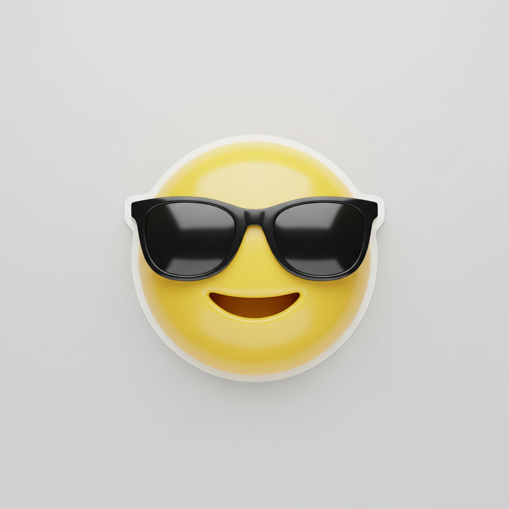 AI custom emoji maker output — a cool sunglasses custom emoji face with a confident smile