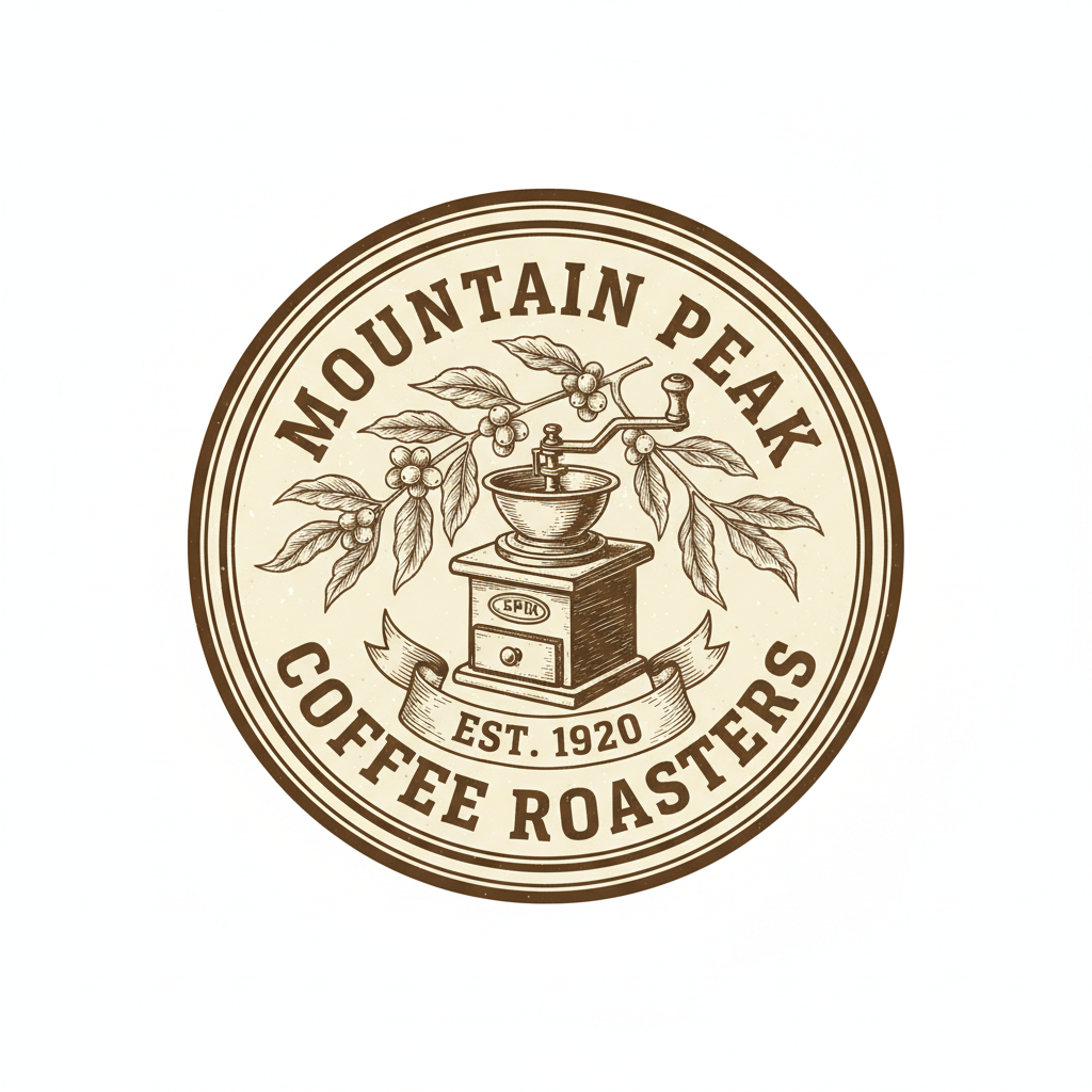 Vintage circular badge logo for a coffee roastery generated by the AI custom logo creator in cream and deep brown