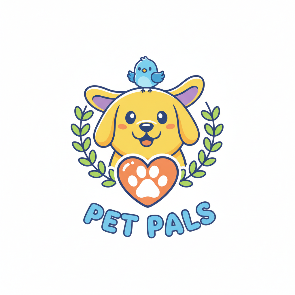 Friendly cartoon mascot logo for a pet care brand created with the AI logo creator in bright playful colours