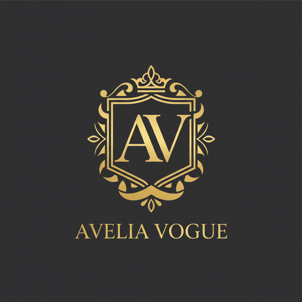 Elegant luxury monogram logo for a fashion label with interlocking gold serif initials on deep charcoal