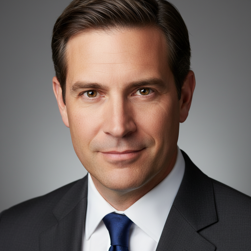 AI digital portrait enhancer professional businessman headshot, crisp 4K detail, sharp eyes, perfect studio lighting on neutral gray background