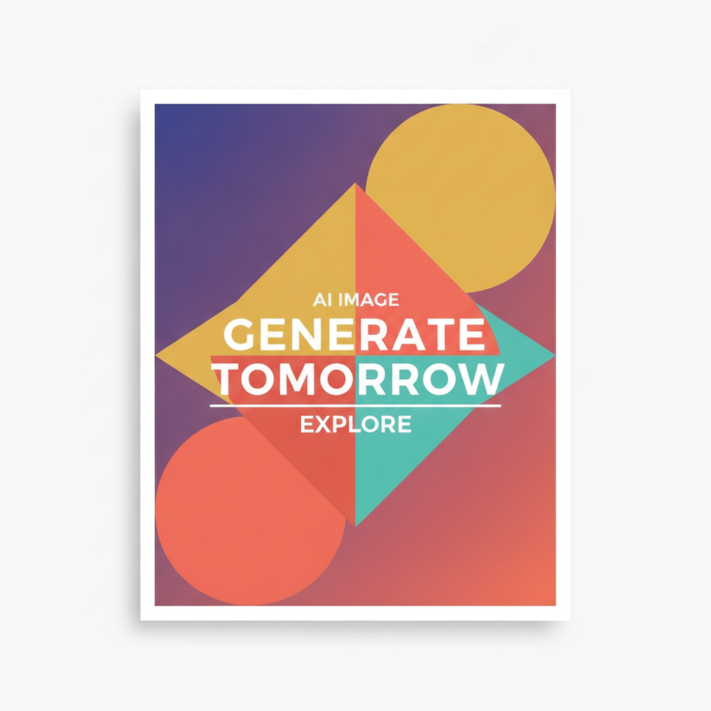 AI encoder-free image generator output — a vibrant minimalist poster with bold geometric shapes