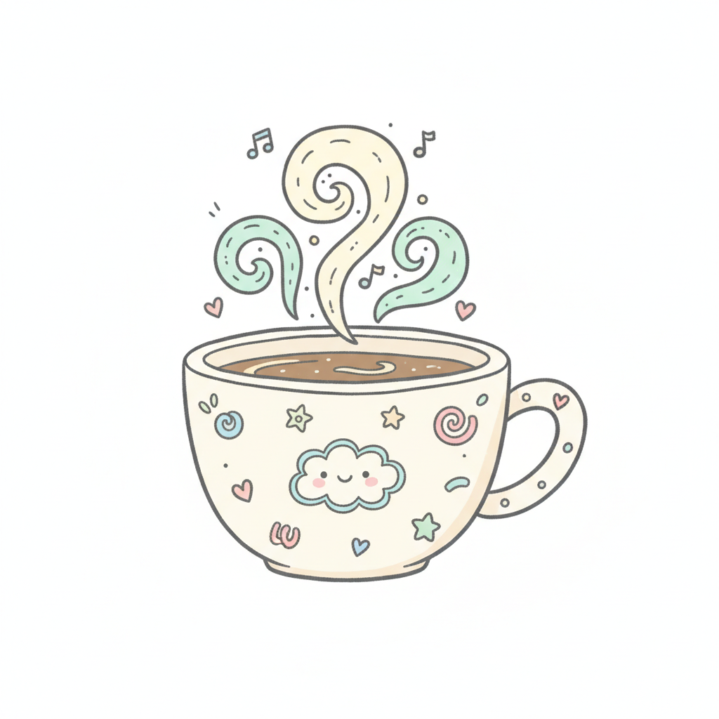 AI encoder-free image generator output — a charming hand-drawn coffee cup doodle sticker