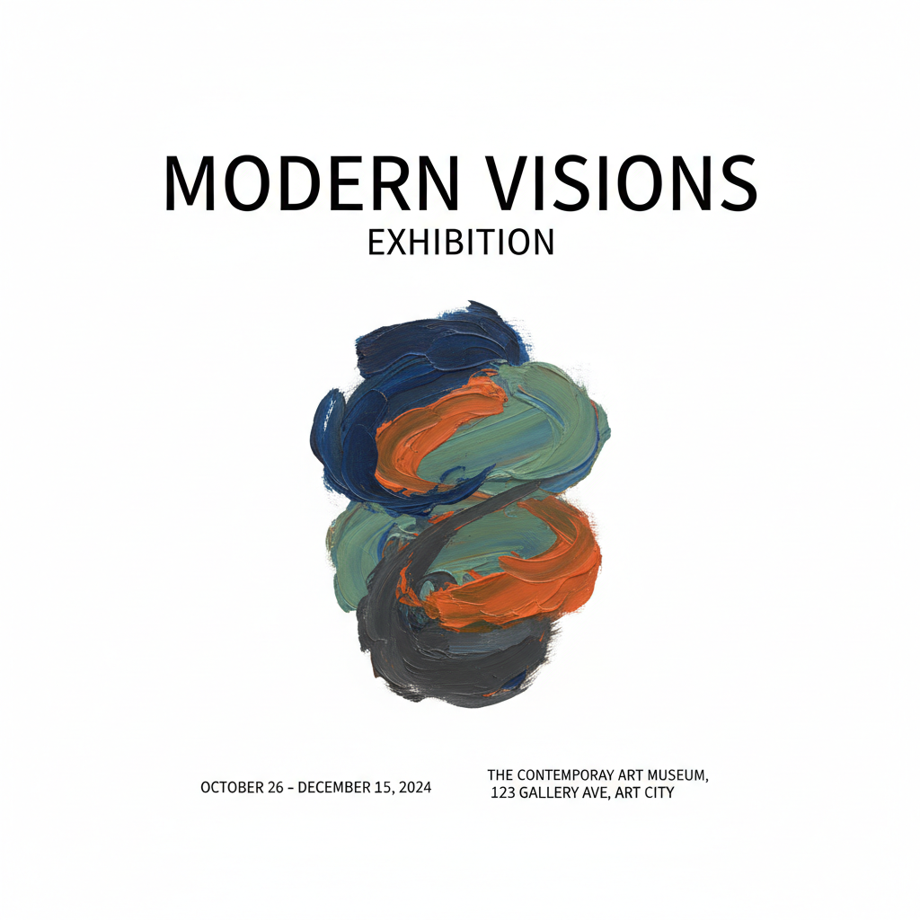 AI event poster for an art gallery exhibition in minimalist museum style with bold abstract painting, white background, and clean sans serif typography