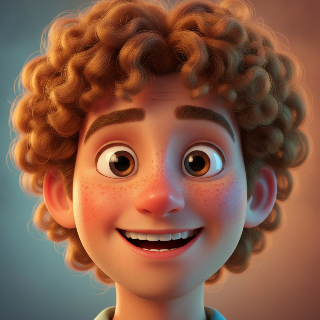 AI face generator result — a stylised 3D animated character face with glossy Pixar style rendering