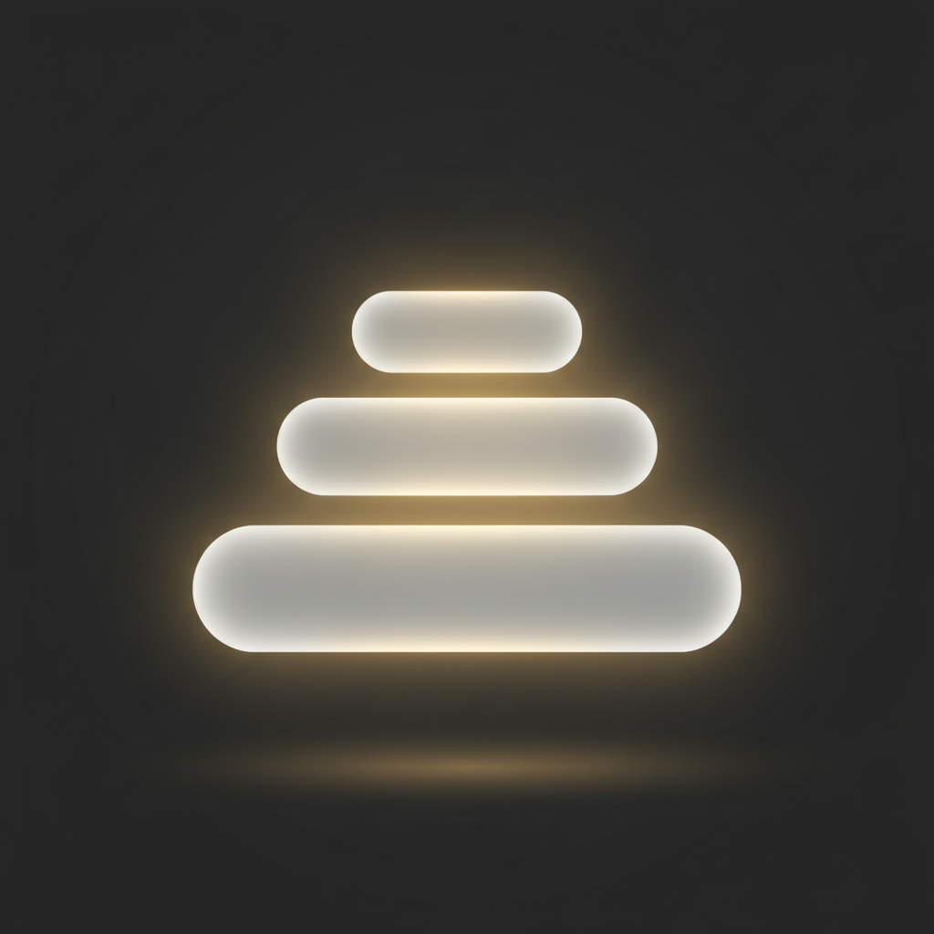 Minimalist digital placeholder art — stacked translucent rounded panels floating on a dark charcoal background
