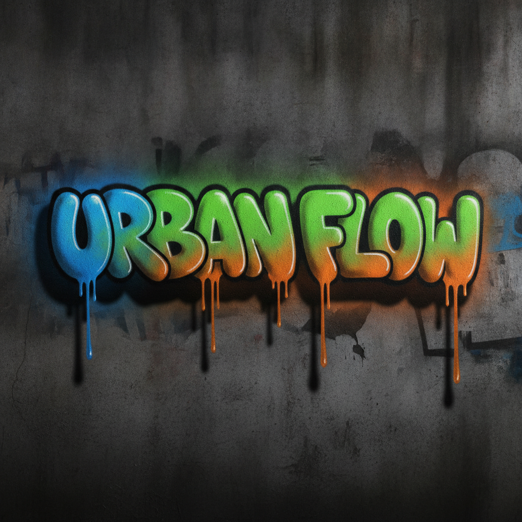 AI graffiti generator result — a bold graffiti tag with glossy drips and drop shadows in neon spray paint