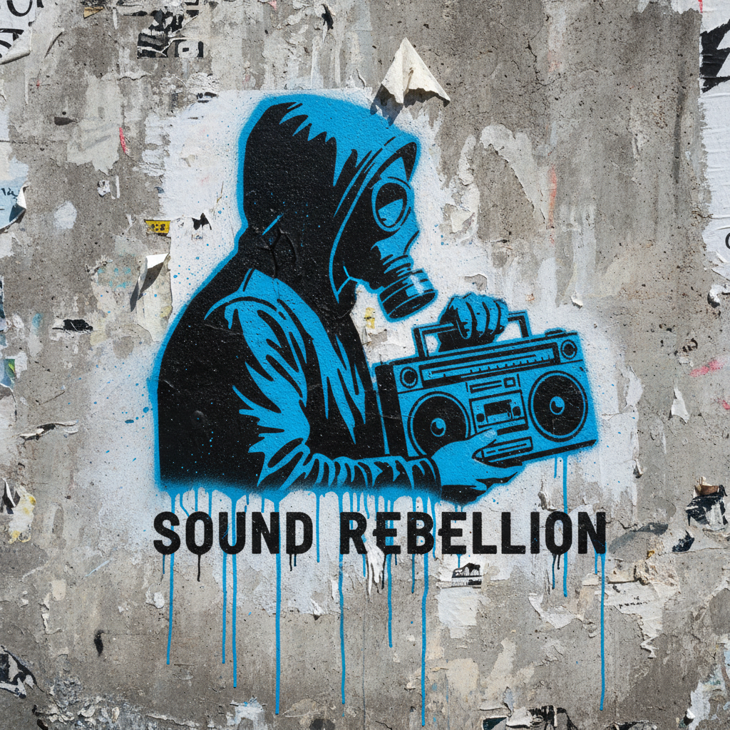 AI graffiti generator result — a bold two-tone stencil graffiti artwork with dripping paint on a city wall