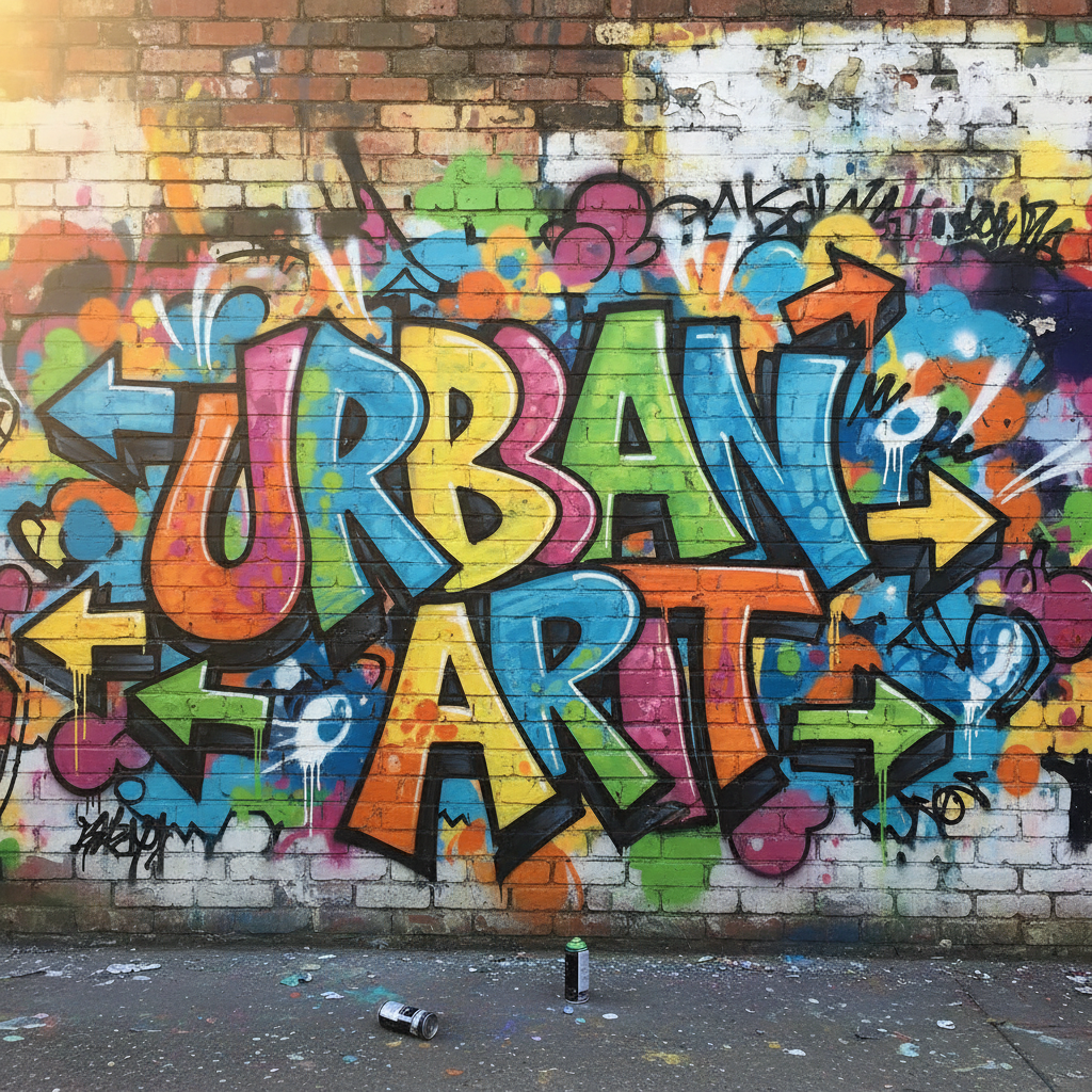 AI graffiti generator result — colorful wildstyle graffiti lettering with bold outlines and highlights on a brick wall