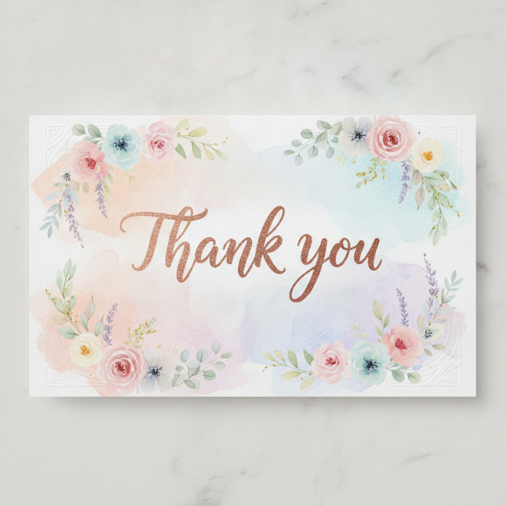 AI greeting card maker result — a thank-you greeting card with a floral border and elegant lettering