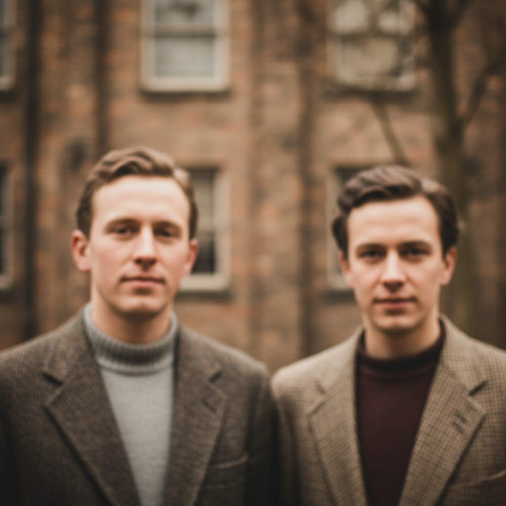 Low resolution blurry scanned photograph enhanced to crisp 4K clarity with recovered clothing and background texture