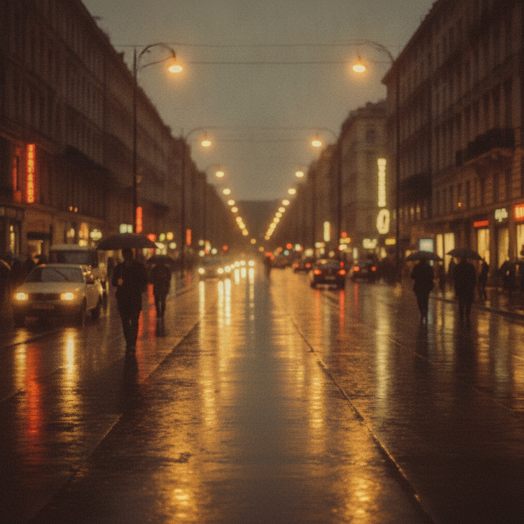 AI hands-free image editing output — a city street photo reimagined in a warm cinematic color grade with film-like tones from a single prompt