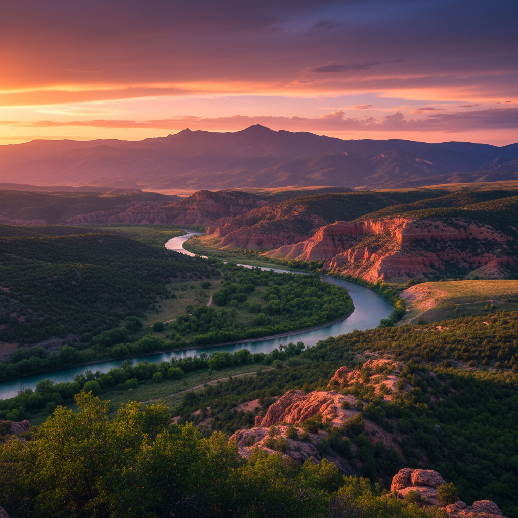 AI hands-free image editing output — a flat landscape photo transformed with vibrant balanced color, enhanced contrast and rich natural tones