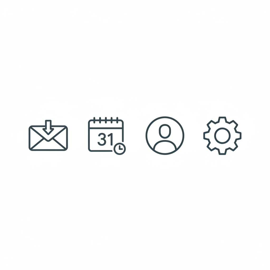 AI generated minimal line-style UI icon set for mail, calendar, profile and settings