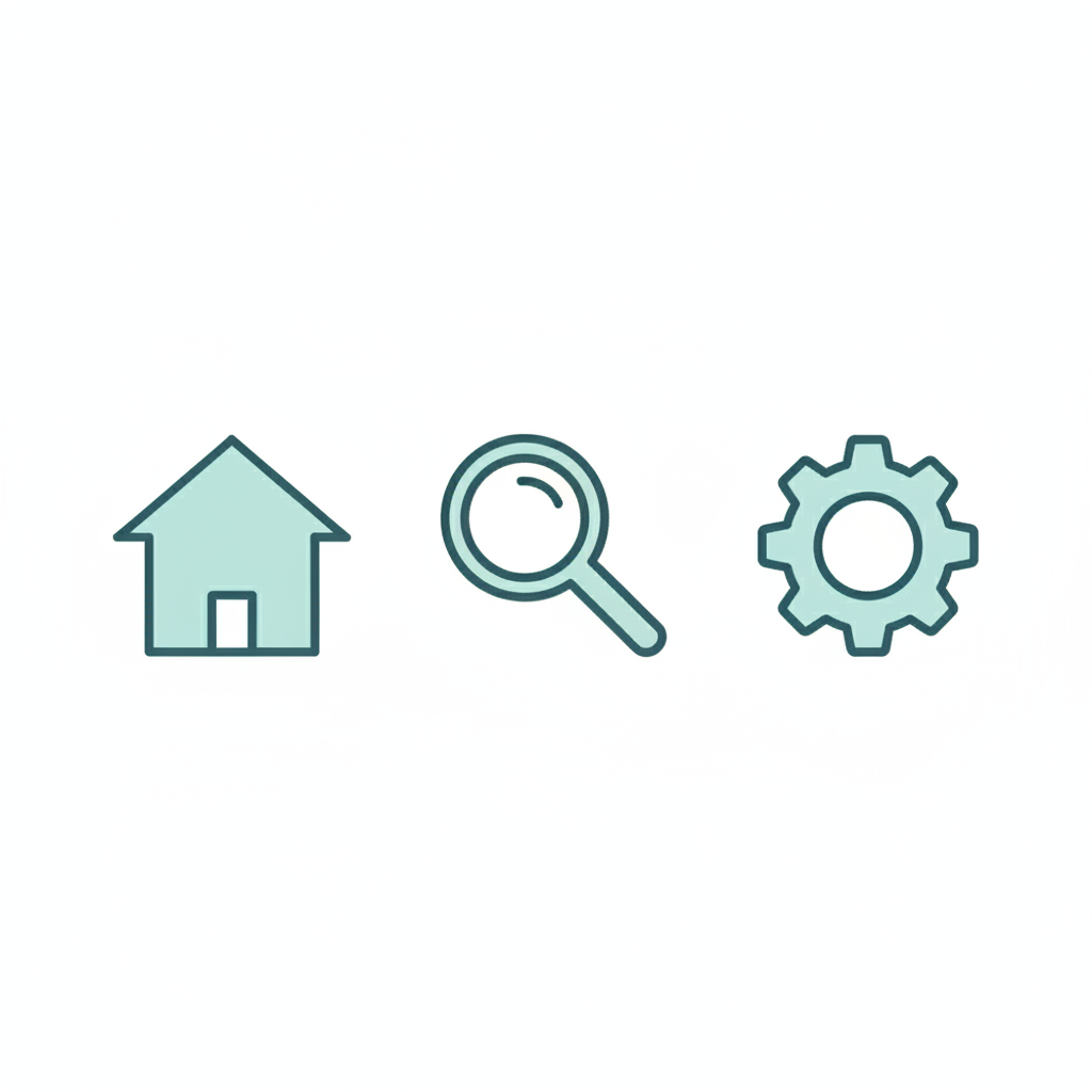 AI generated set of flat two-tone teal UI icons for home, search and settings