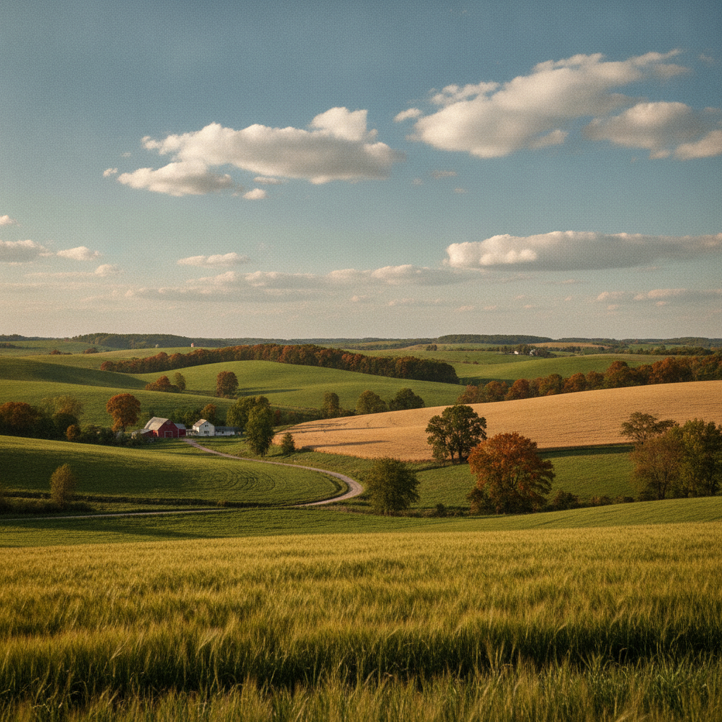 AI image colorization tool result — a vintage landscape photo colorized with green hills and blue sky