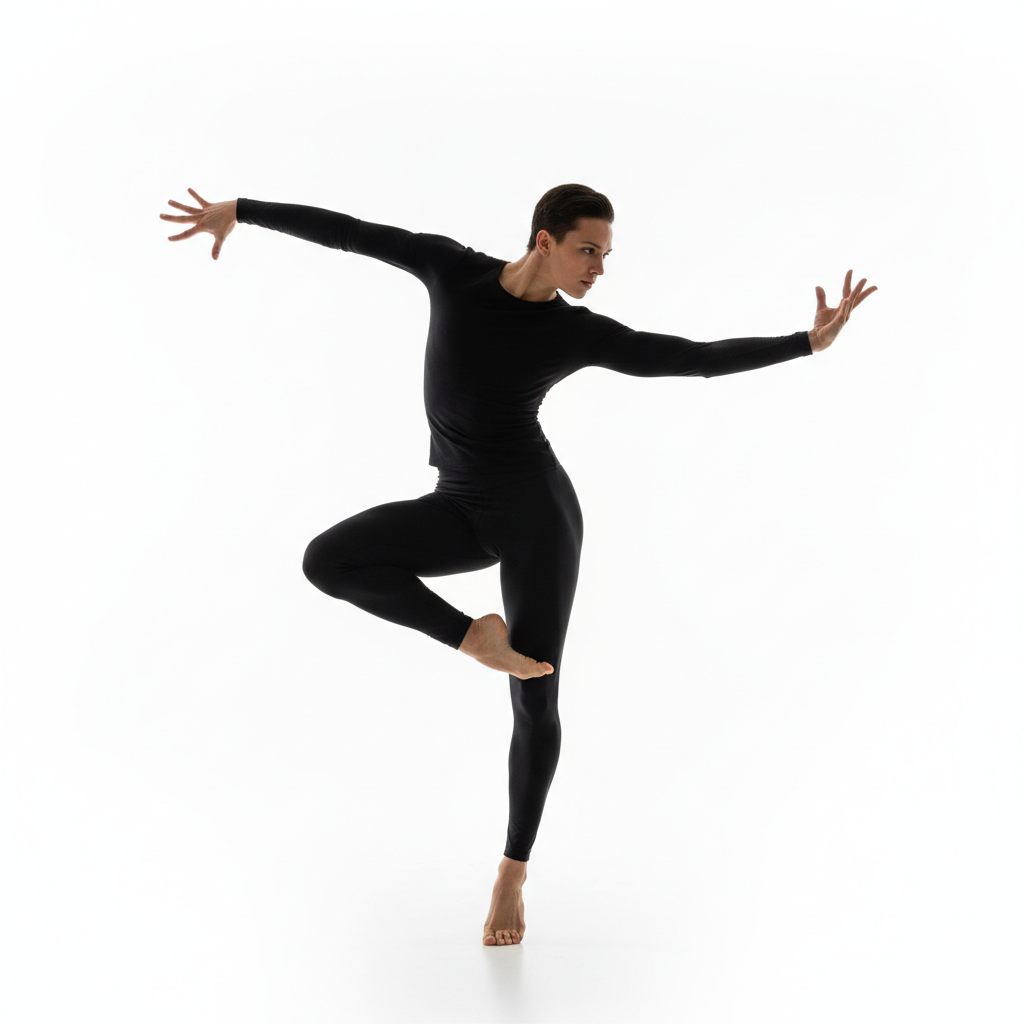 AI image enhancement for Viggle showing a dancer in a clear dance-ready pose on a plain backdrop