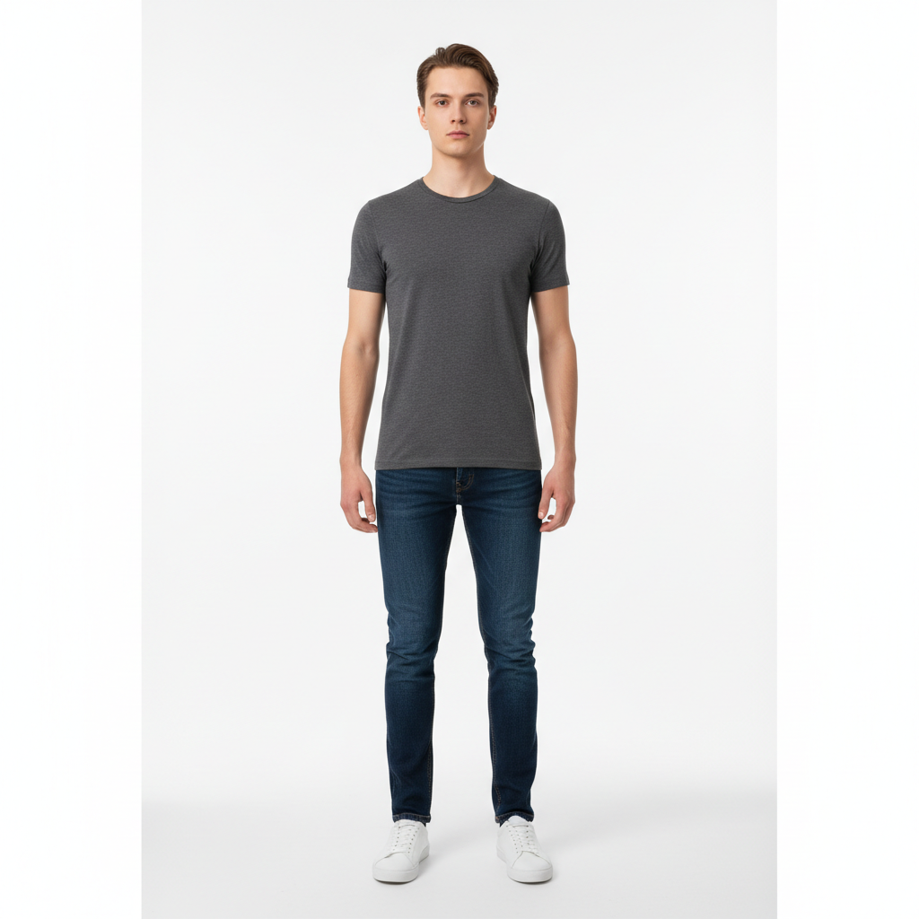 AI image enhancement for Viggle showing a photorealistic full-body person on a clean studio backdrop