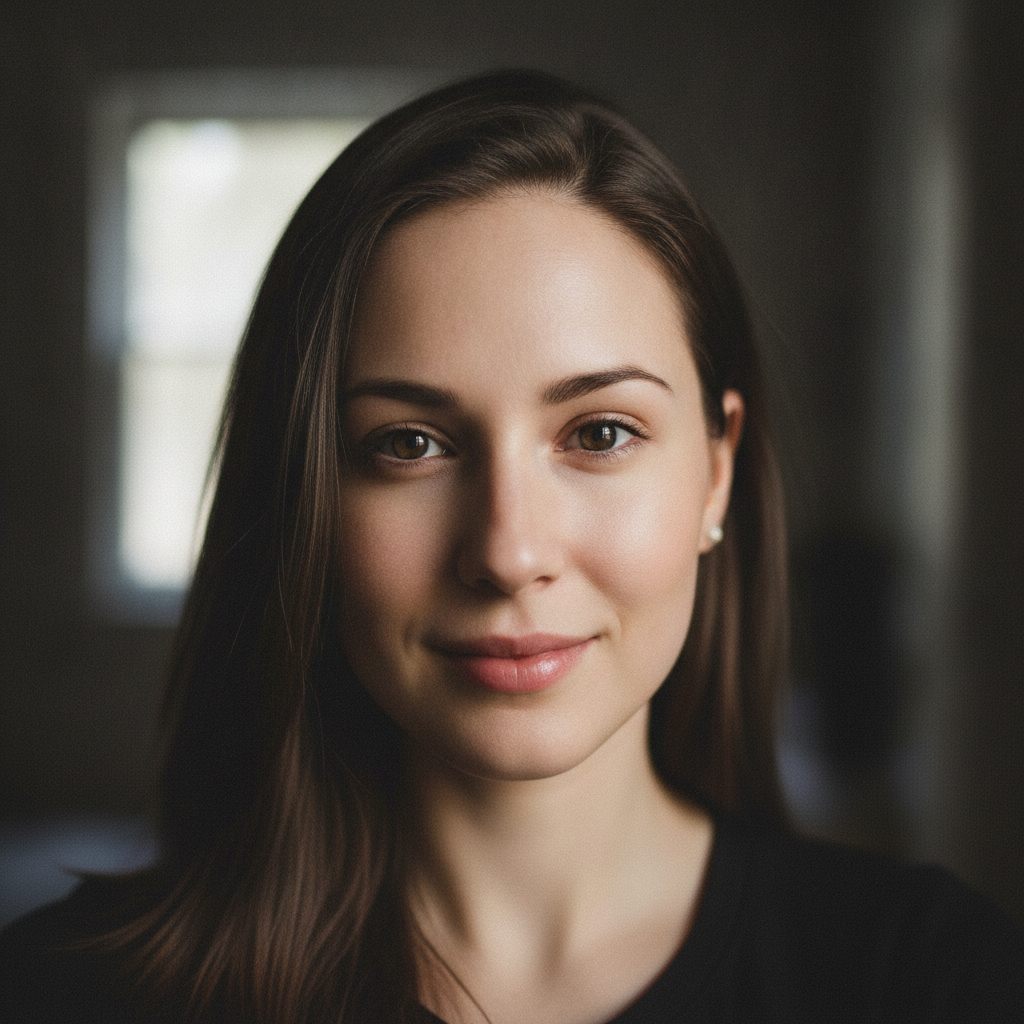 Grainy underexposed selfie transformed into a clean bright portrait with smooth skin and natural lighting by the AI image enhancer