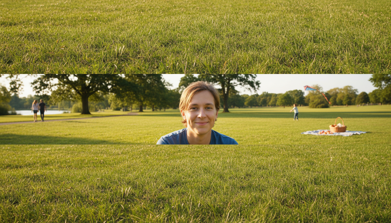 AI image extender result — a portrait extended on both sides to reveal more park background