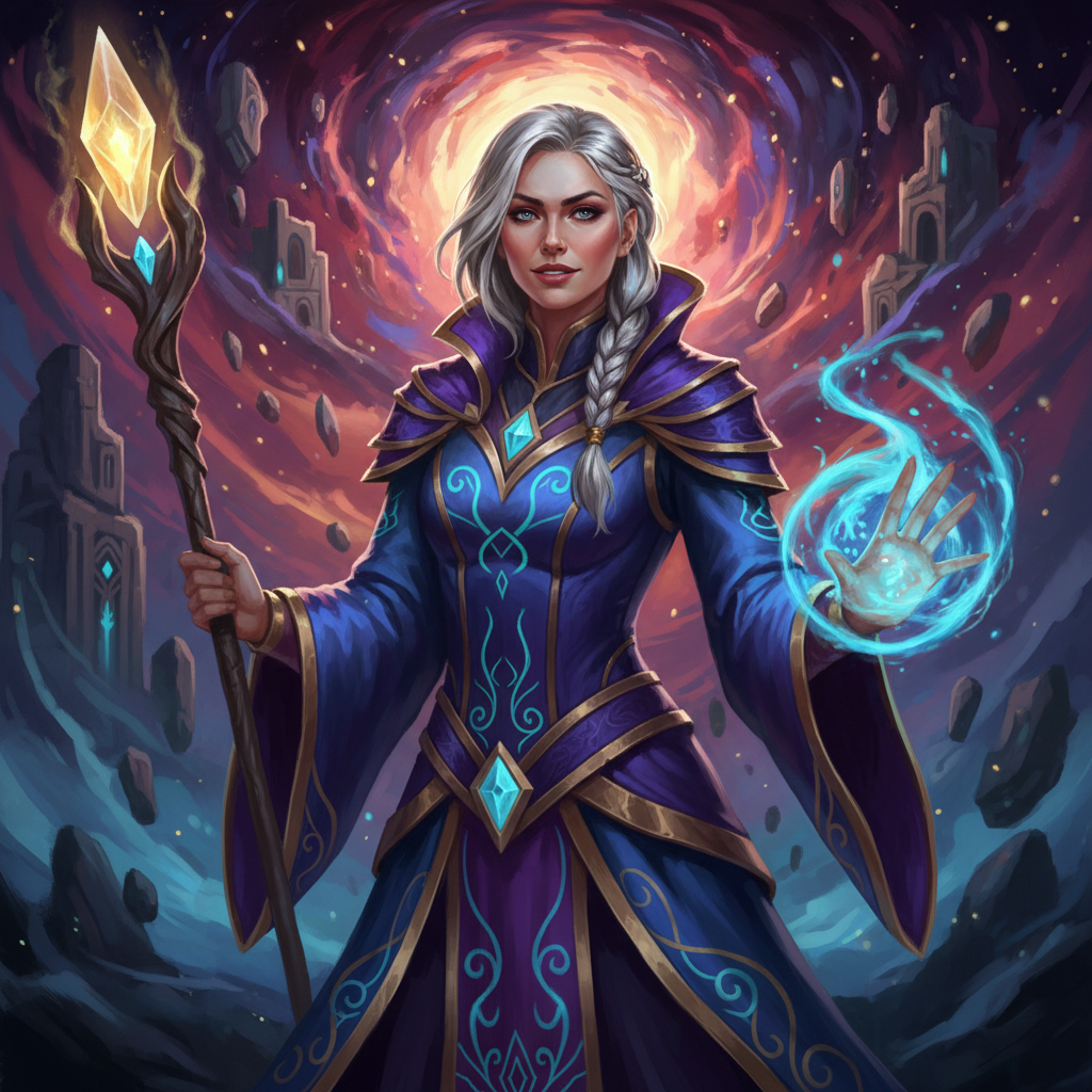 Fantasy mage character portrait generated by AI for a SpicyChat roleplay character