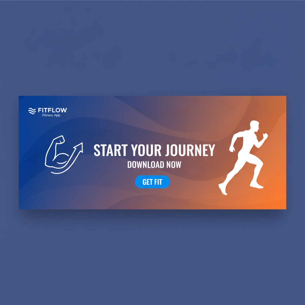 AI image generator for social media result — a modern Facebook ad banner for a fitness app with an energetic gradient and bold call-to-action text