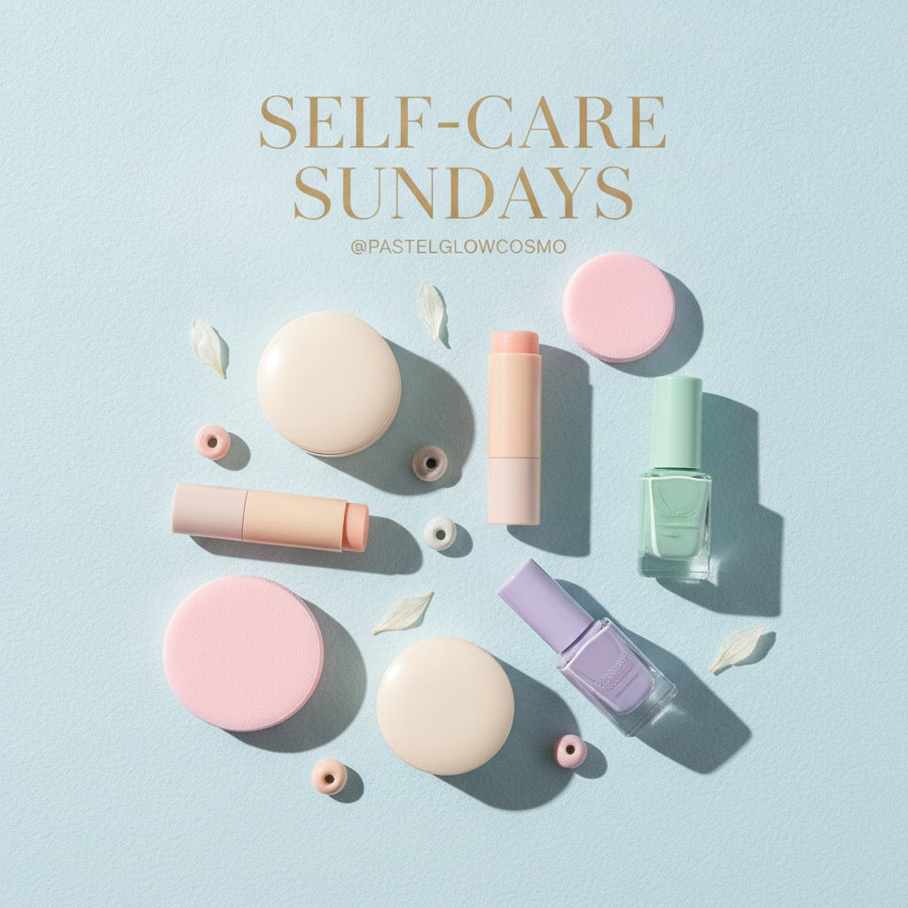 AI image generator for social media result — a trendy lifestyle product flat lay of pastel cosmetics on a bright airy background