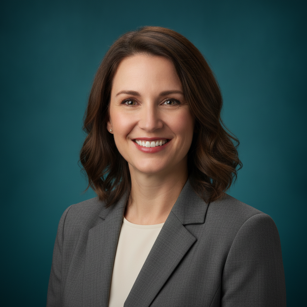AI inpainting example — a portrait with the original background replaced by a smooth teal studio backdrop with clean hair edges