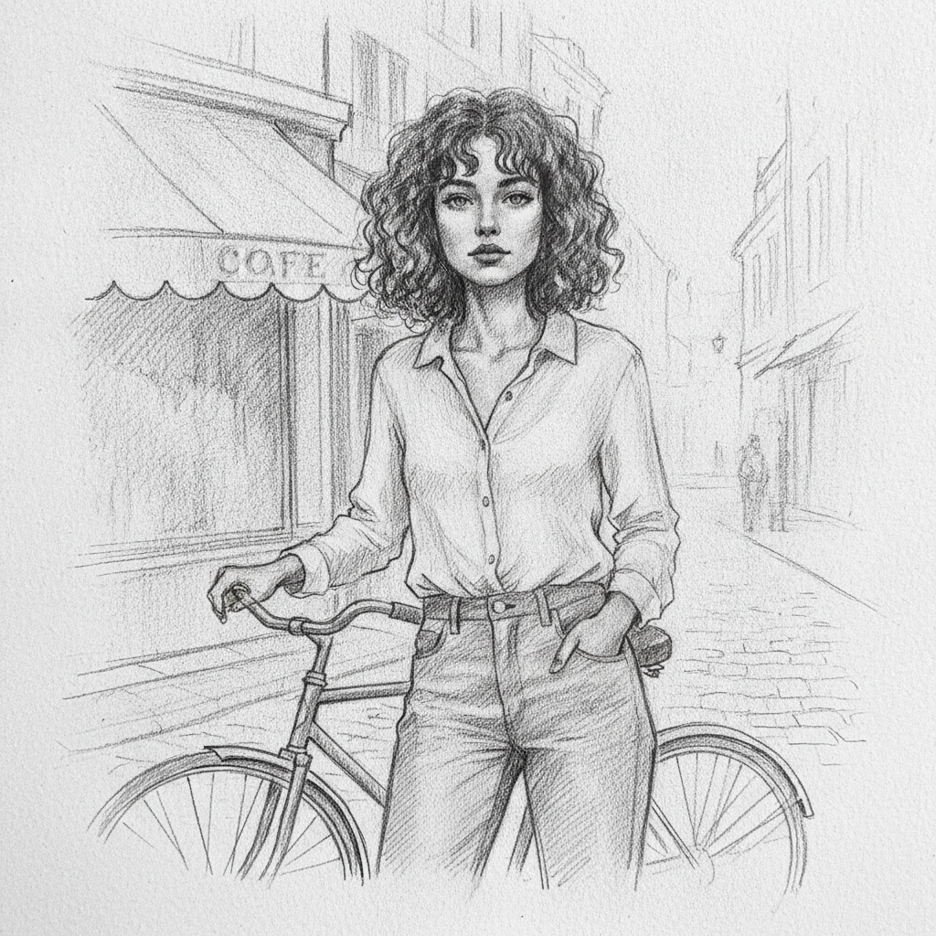 AI image style transfer example — the same photo turned into a monochrome graphite pencil sketch with expressive hatching