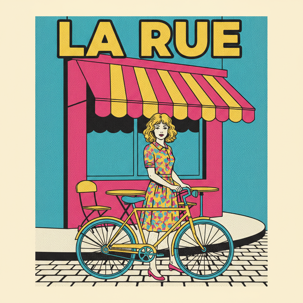 AI image style transfer example — the same photo as a pop art screenprint with flat hot pink and cyan colour blocks and halftone dots