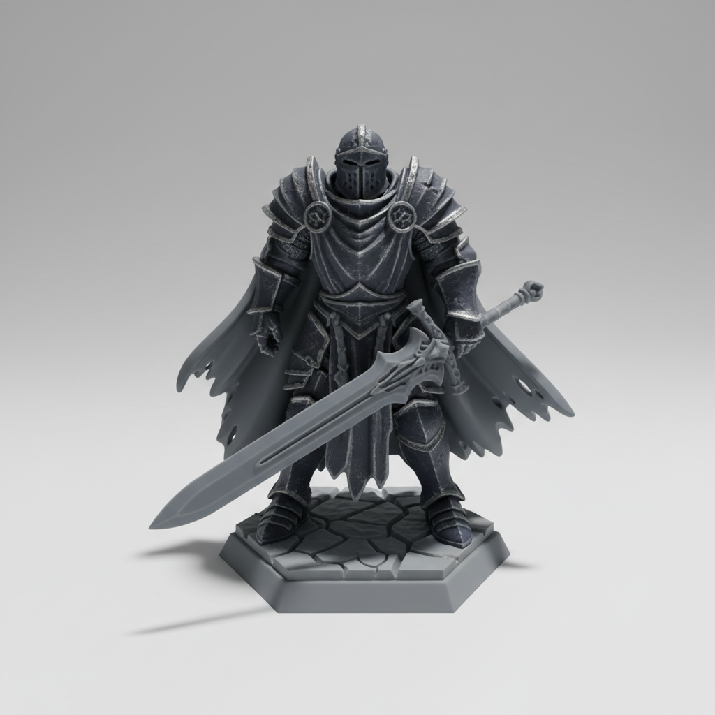 Image to 3D model converter AI creating a printable fantasy knight figurine