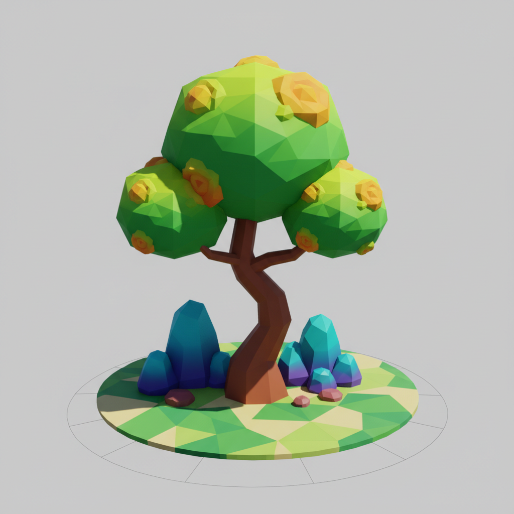 3D model from image ai of a low-poly stylized environment asset for a video game
