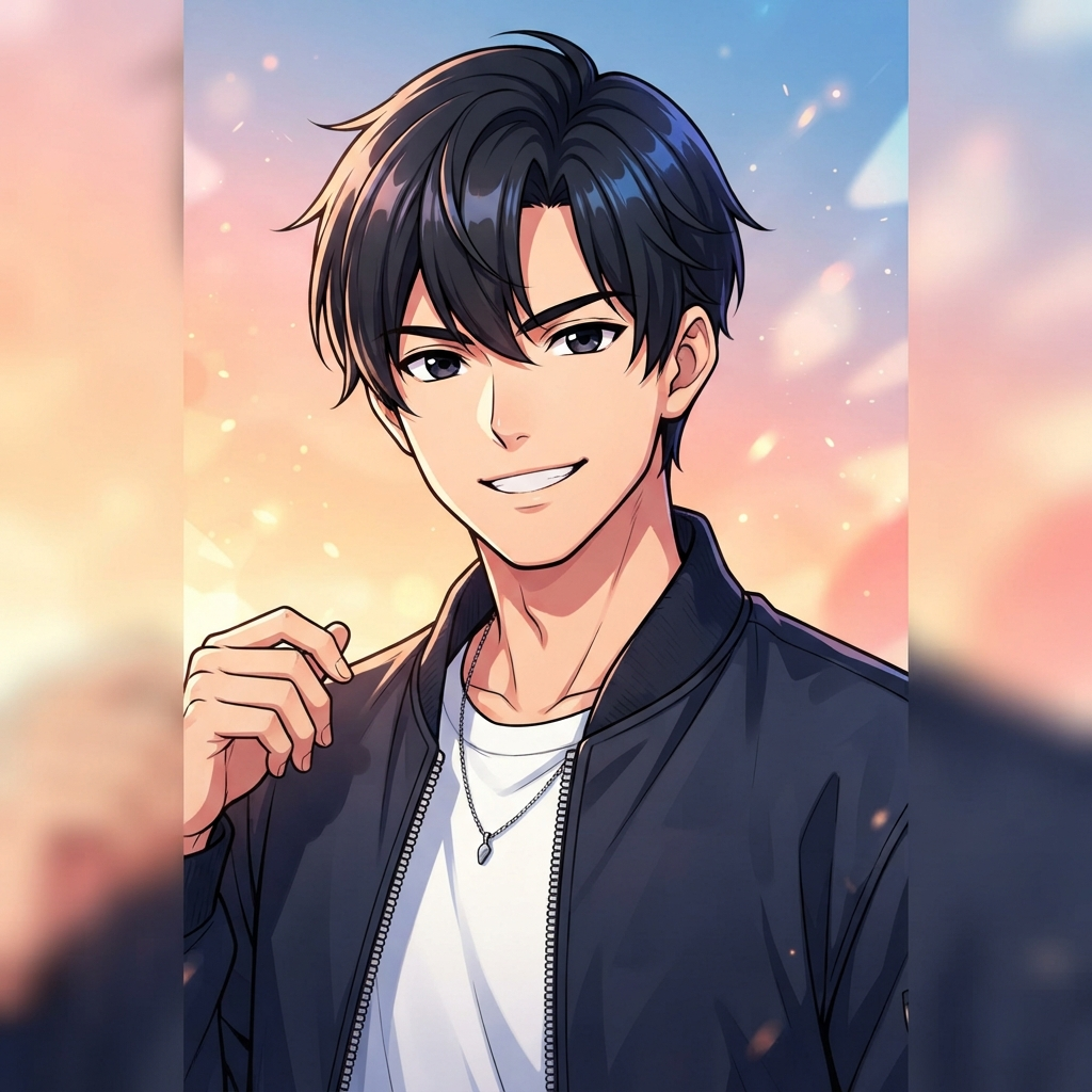 AI image to cartoon generator result — a photo turned into a cel-shaded anime-style cartoon portrait