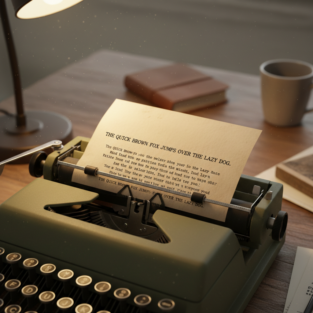 AI image to text converter — a close-up of a vintage typewriter with a sheet showing sharp printed text lines