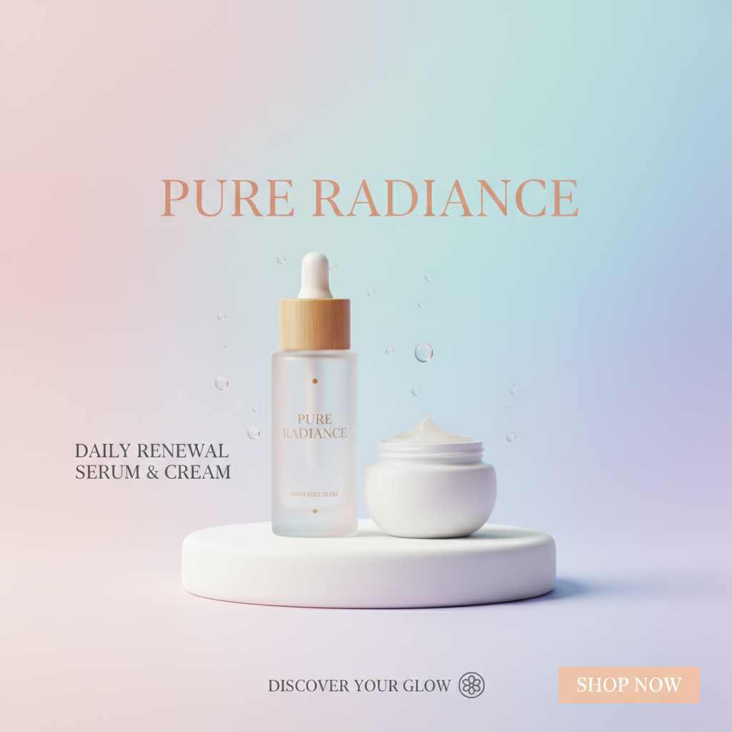 AI image tools vs Adobe Photoshop — clean skincare social media ad banner designed with AI Banana