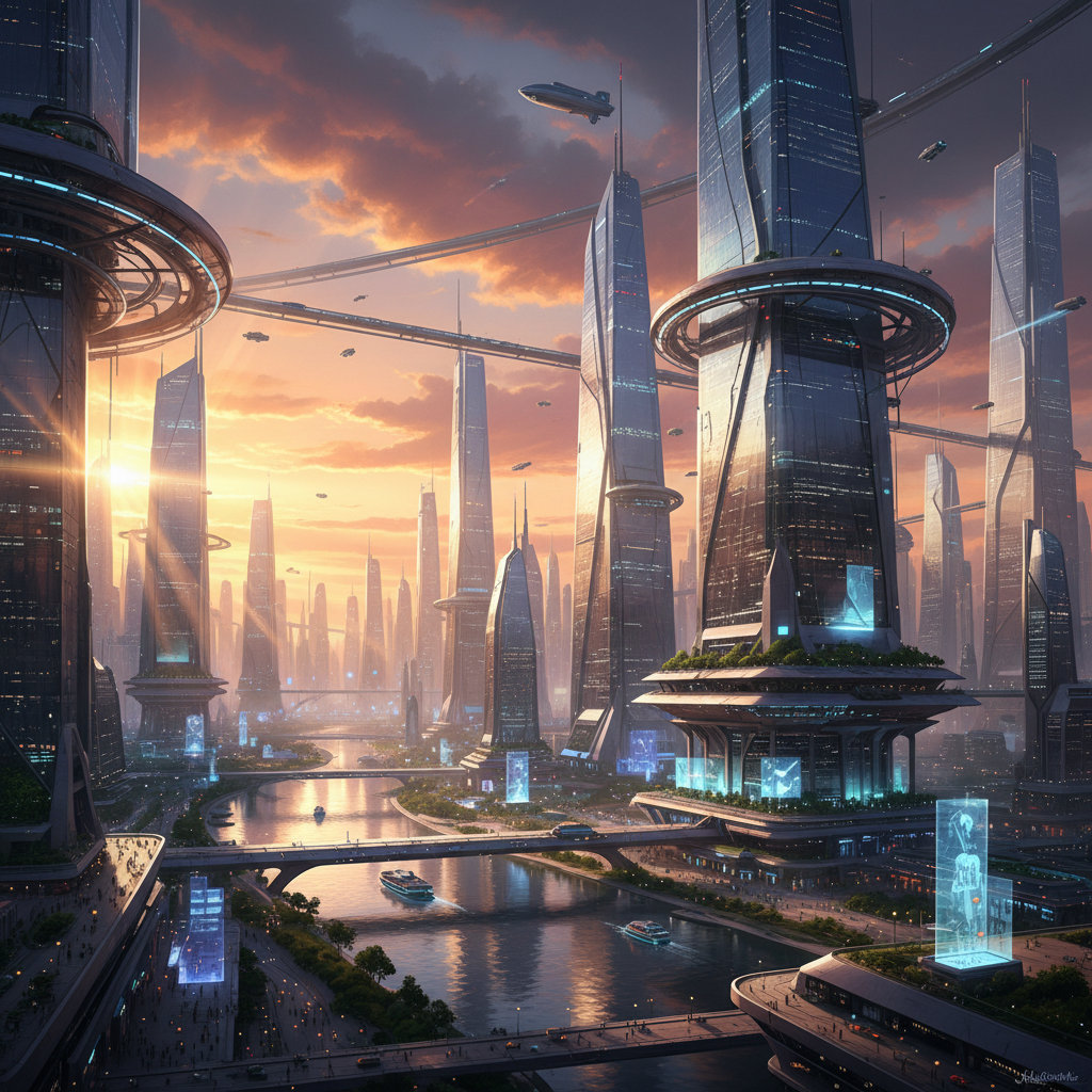 AI image tools vs Photoshop — cinematic futuristic city skyline matte painting generated with AI