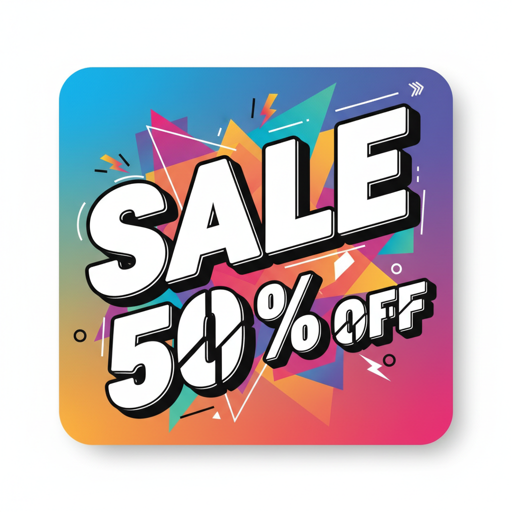 AI image tools example — bold social media marketing banner with vibrant gradient background and legible sale text