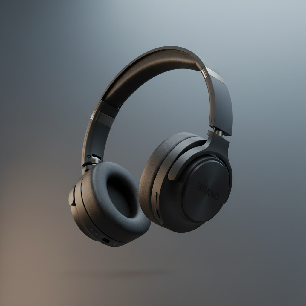 AI image tools example — photorealistic product photo of a matte-black wireless headphone on a studio backdrop