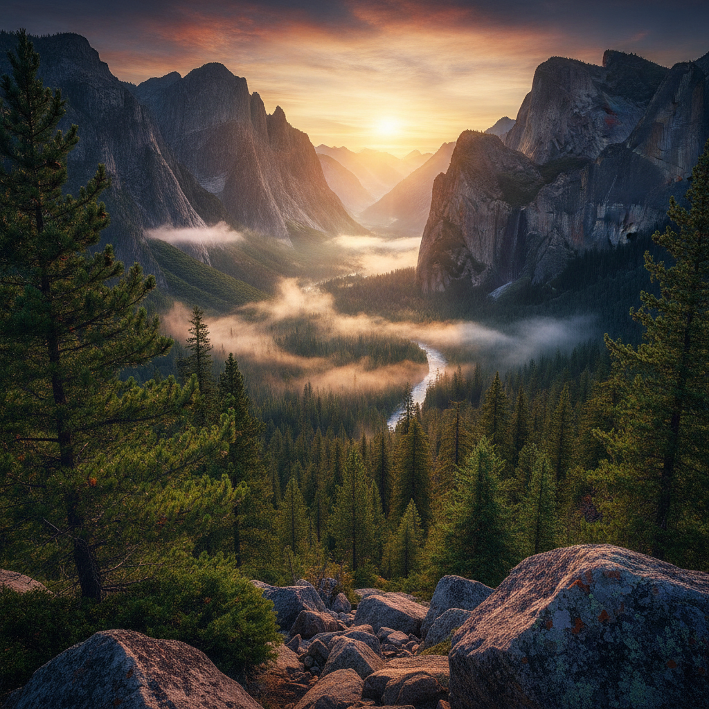 AI image upscaler result — a mountain landscape photo enlarged to poster print resolution