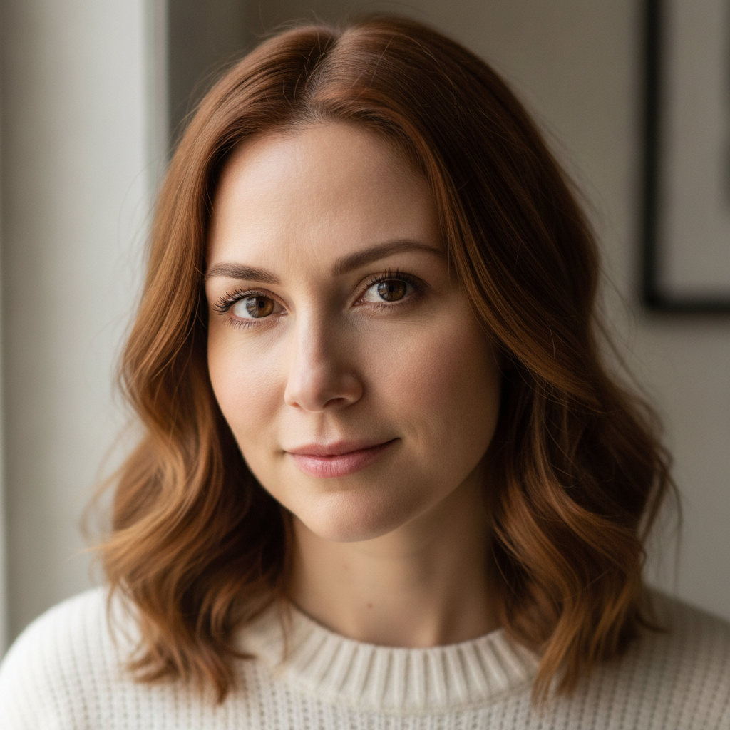 AI image upscaler result — a portrait photo enlarged to 4K with sharp skin texture and eyelash detail